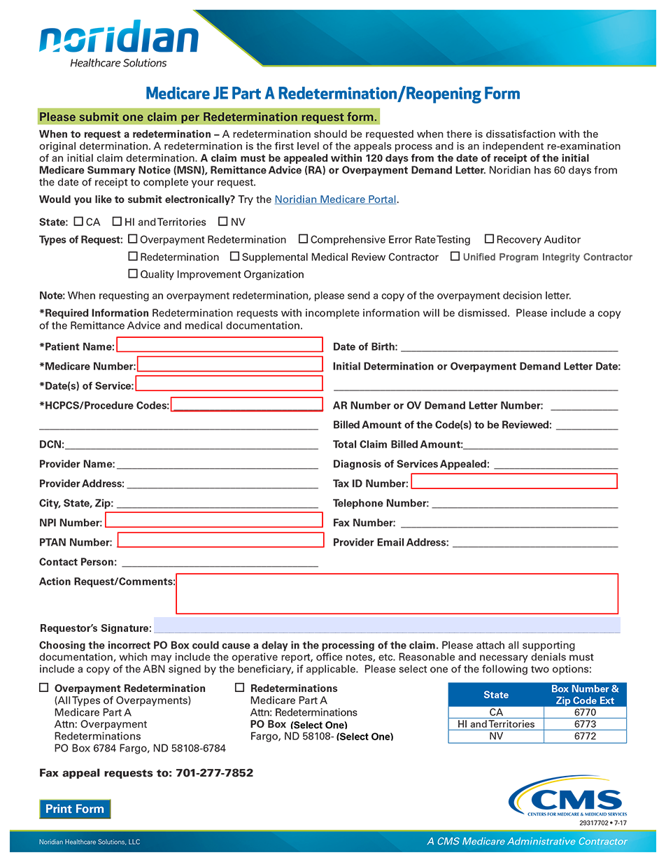 Medicare reopening form