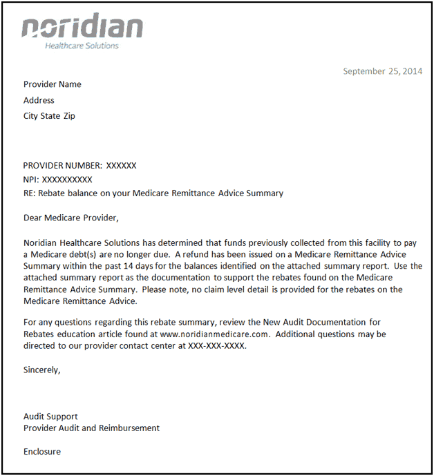 invoice supplier form Noridian Letters Rebate Summary