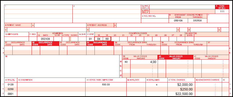 Teaching hospital claim example using the UB-04