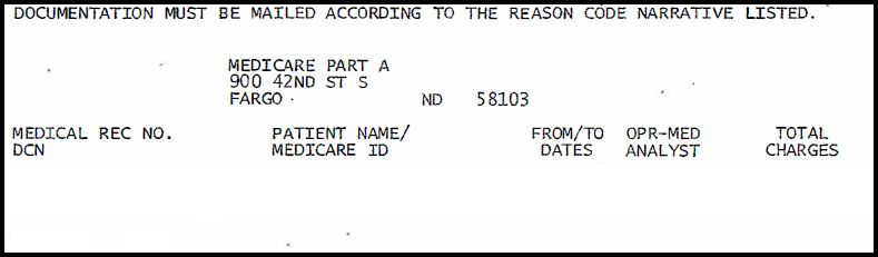 The Noridian return address and the Document Control Number (DCN) that identifies Noridian Medicare Part A as the reviewing contractor is included mid page of demand letter.