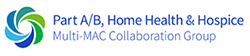 Six blue and green swirls creating a circle. Next to circle, it states Part A/B Home Health & Hospice Multi-MAC Collaboration Group