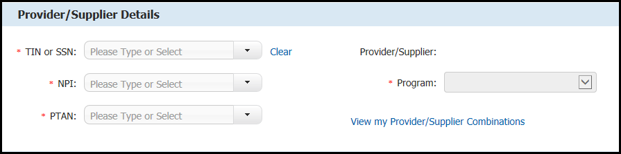 Screenshot of  Provider Supplier Details selection screen
