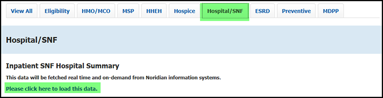 This image shows the Hospital/SNF tab.