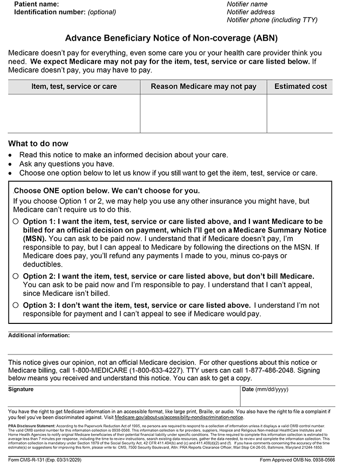 Advance Beneficiary Notice of Noncoverage (ABN) Form